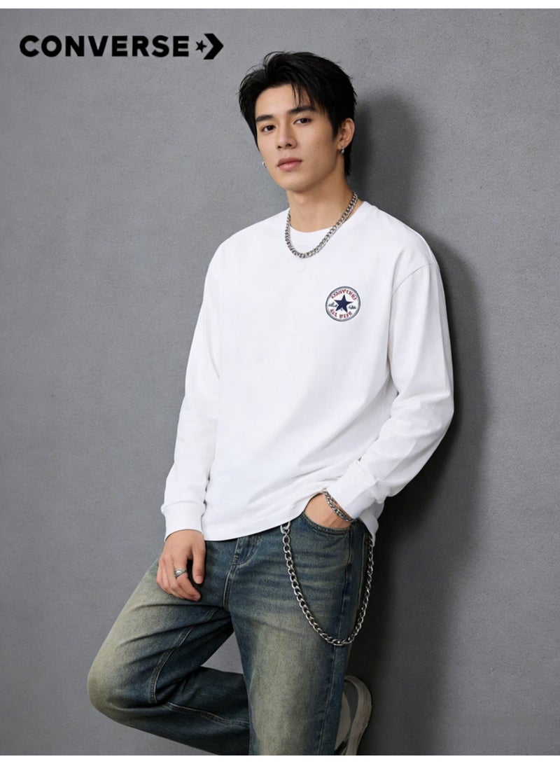 CONVERSE loose casual long-sleeved round neck T-shirt-suitable for both men and women, cotton sports shirt with logo, casual and fashionable street clothes in China. - Image 3